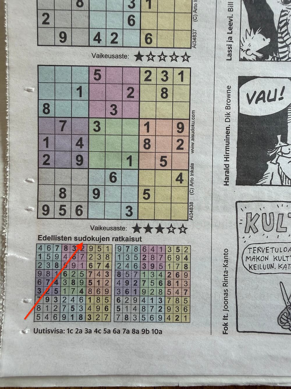 【フィンランド訪問】ヘルシンキ編 #18 ヘルシンキの新聞とフリーペーパー。折込チラシに数独が入っていた